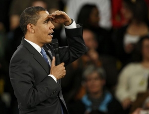 Obama hledí směrem do lepší budoucnosti.